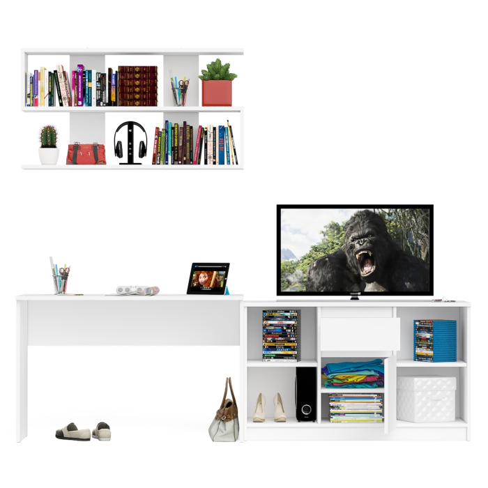 Прямые компьютерные столы, Тумба большая с дверками и нишами с письменным столом Мори и верхней полкой на 1200