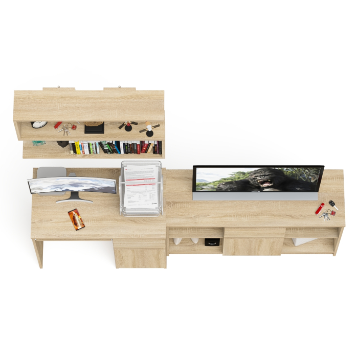 Прямые компьютерные столы, Открытая полка Мори 900 с компьютерным столом МС-1 правый и тумбой 1204-1