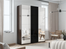 Шкафы-купе 3-х дверные, Шкаф-купе Прайм 3-х дверный Зеркала/Стекло черное/Доводчики 180х57х230