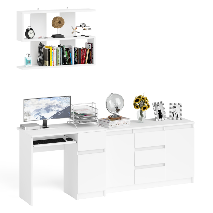 Домашние кабинеты, Компьютерный стол МС-1 тумба справа с комодом-тумбой и верхней открытой полкой