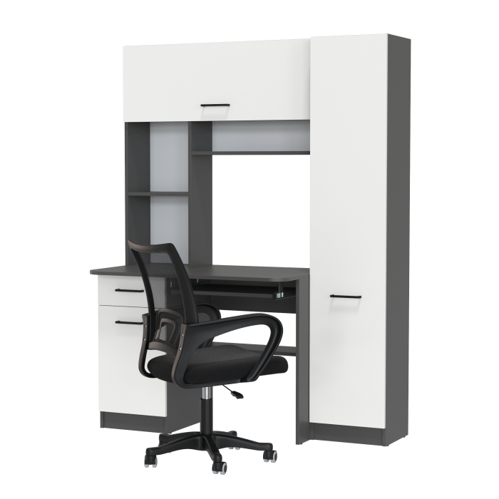 Прямые компьютерные столы, Комплект из компьютерного кресла и компьютерного стола Aльфа кресло чёрное