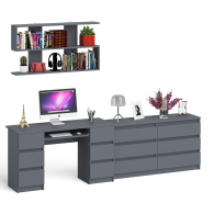 Домашние кабинеты, Стол компьютерный ящики слева и справа Мори МС-2 с комодом и полкой навесной