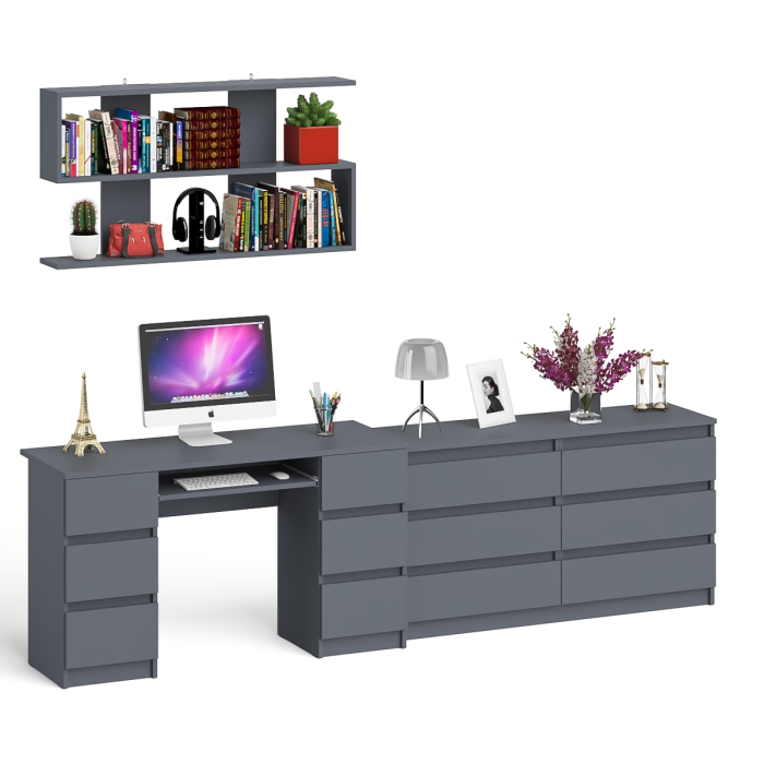 Домашние кабинеты, Стол компьютерный ящики слева и справа Мори МС-2 с комодом и полкой навесной