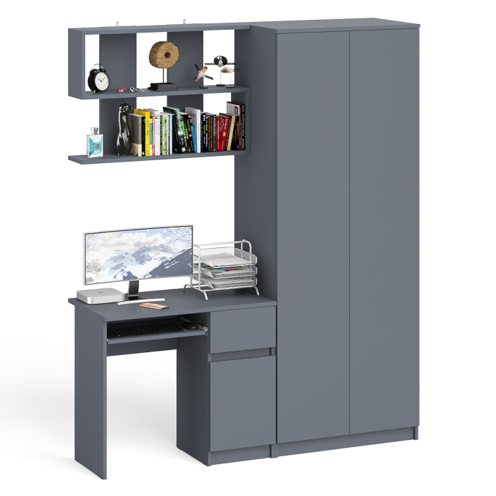 Домашние кабинеты, Компьютерный стол однотумбовый правый с ящиком и верхней полкой и платяной шкаф Мори МШ8001