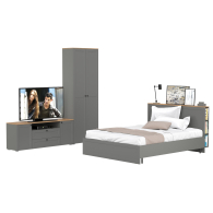 Спальные гарнитуры, Кровать 1600 с ортопедическим основанием с тумбой для ТВ и шкафом с полками Остин 16.307