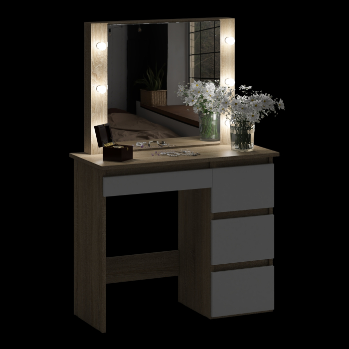 С зеркалом, Стол косметический с подсветкой Сура