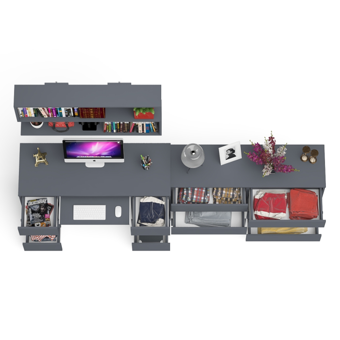 Домашние кабинеты, Стол компьютерный ящики слева и справа Мори МС-2 с комодом и полкой навесной