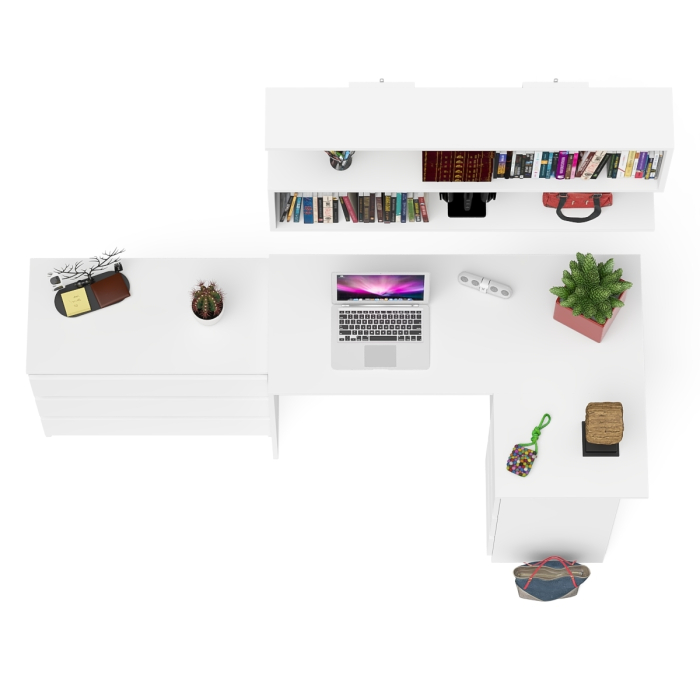 Домашние кабинеты, Стол компьютерный Мори МС-16 правый с навесной полкой и комодом МК800.1