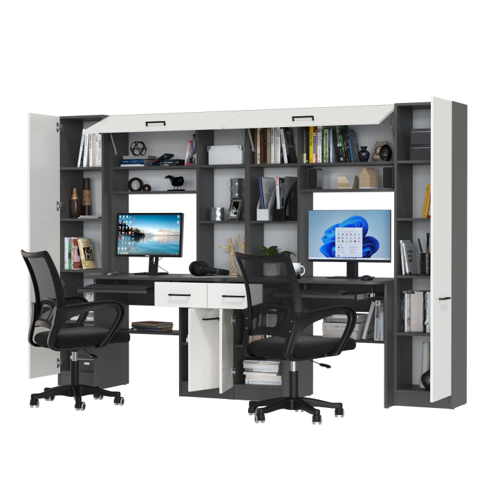 Прямые компьютерные столы, Столы рабочие для двоих с компьютерными креслами Aльфа