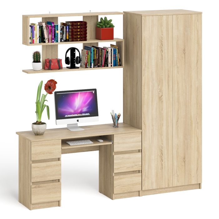 Домашние кабинеты, Платяной шкаф две двери Мори МШ800.1 с компьютерным столом и полкой навесной