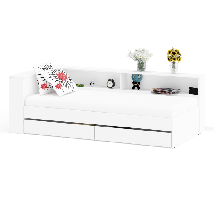 Кровати 90 см, Кровать односпальная 900 с ящиками и прикроватным блоком Ксения