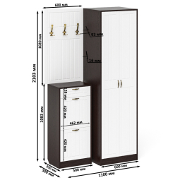 Вешалка с крючками с обувницей с ящиком и шкаф П-6 № 18 МДФ фрезеровка прованс