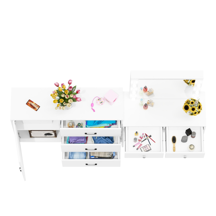 Туалетные столики, Стол туалетный для спальни с лампочками СТ-5 и тумба-комод 122-1204