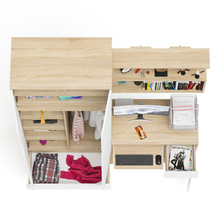 Домашние кабинеты, Шкаф с антресолью Мори МА900.1 с компьютерным столом МС-1 правым и книжной полкой