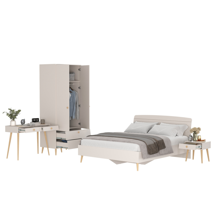 Спальные гарнитуры, Столик в спальню с кроватью 1600 для двоих Афина с тумбочкой и шкафом для одежды