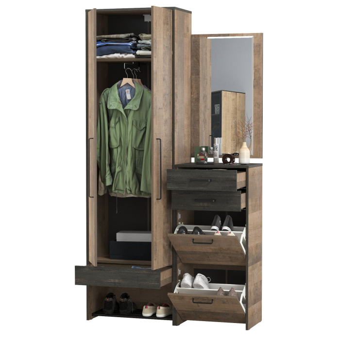 Прихожие, Шкаф для прихожей с тумбой для обуви и зеркалом Трувор