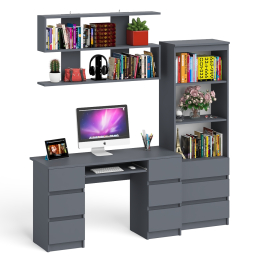 Рабочее место Мори из стола двухтумбового МС-2 с навесной полкой и стеллажом