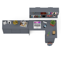 Стол компьютерный угловой МС-16 правый с навесной полкой и тумбой МК-1200.3 Мори