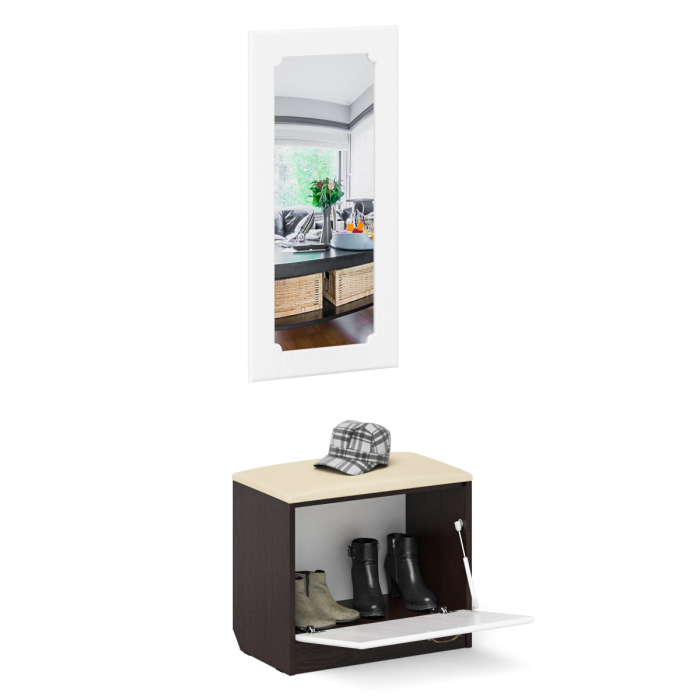 Прихожие, Обувница с мягким сиденьем с зеркалом П-6 МДФ фрезеровка ромб