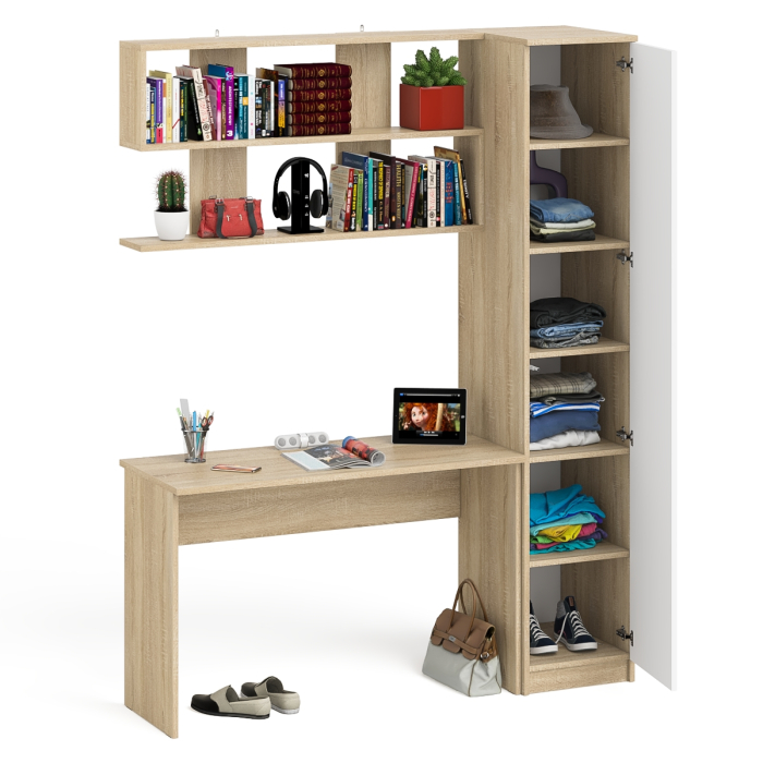 Прямые компьютерные столы, Пенал высокий с дверкой с письменным столом Мори МСП1200.1 и открытой навесной полкой