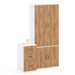 Два бельевых узких шкафа Лидер-8 22Б и тумба на три выдвижных ящика 3.16