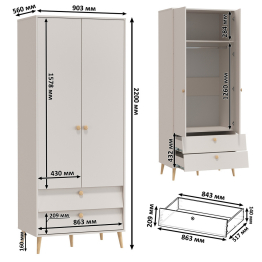 Два двухдверных шкафа Афина с туалетным столиком и кроватью 1200