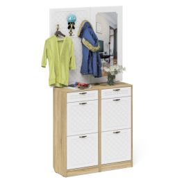 Две тумбы для обуви с ящиками с вешалкой и зеркалом П-6 № 05 МДФ фрезеровка ромб