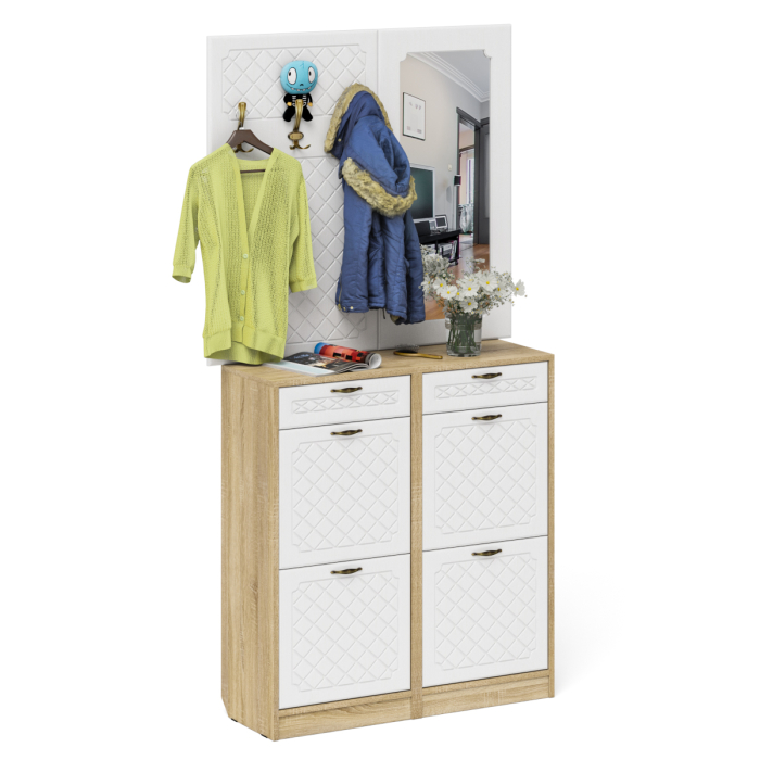 Прихожие, Две тумбы для обуви с ящиками с вешалкой и зеркалом П-6 № 05 МДФ фрезеровка ромб