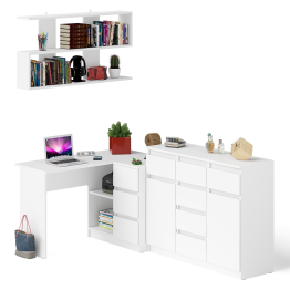 Угловой стол компьютерный Мори МС-16 правый с комодом МК1200.4 и открытой книжной полкой