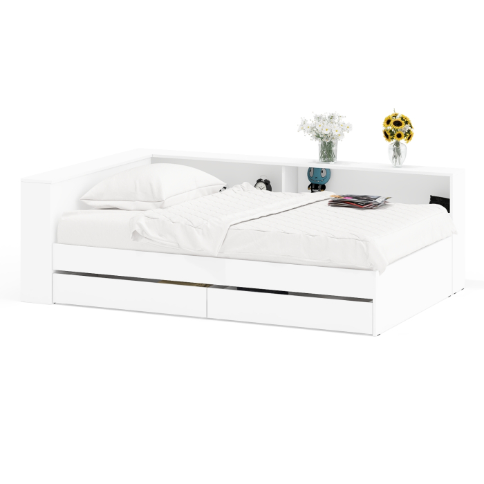 Кровати 120 см, Ксения 1200 кровать с ящиками, ящиком для белья и прикроватным блоком для вещей