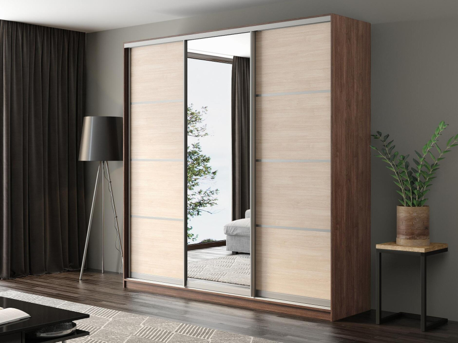 Шкафы-купе, Шкаф-купе Айсберг 230 ШАМОНИ ТЕМНЫЙ (шамони светлый/зеркало)