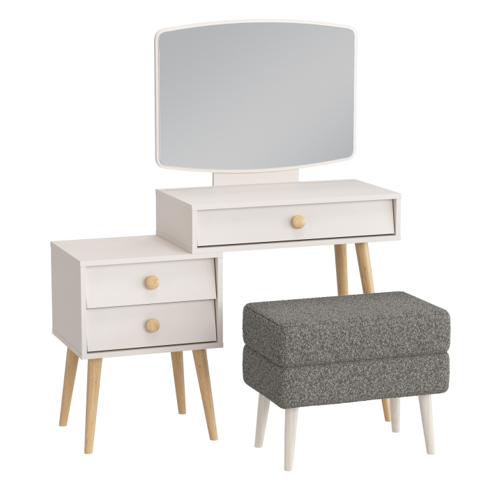 С зеркалом, Женское трюмо для спальни Афина и банкетка на ножках Тифани