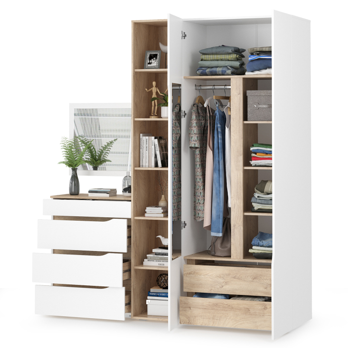 В гостиную, Комплект Муссон Шк+Ст+Ком+Зеркало белый/дуб эндгрейн элегантный