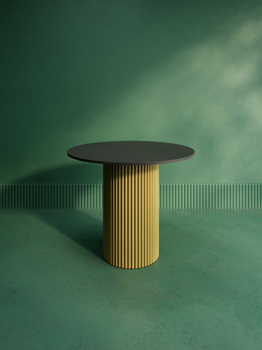 Обеденные столы, Стол круглый обеденный с золотым металлическим подстольем TRUBIS Wood L 90 