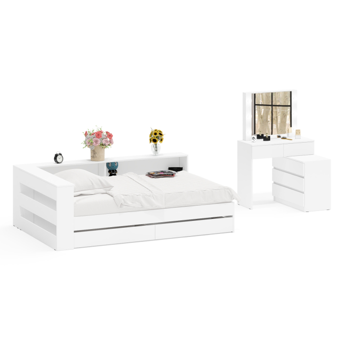 Спальные гарнитуры, Туалетный столик для спальни с подсветкой 110 и Ксения кровать 1200 с ящиками и прикроватный блок