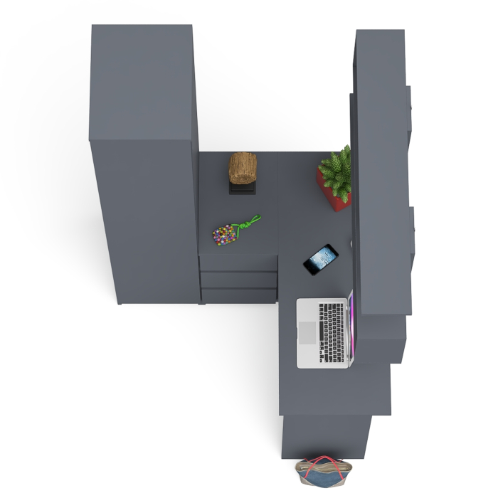 Домашние кабинеты, Угловой компьютерный стол с ящиками Мори МС-16 левый с книжной полкой и пеналом с полками