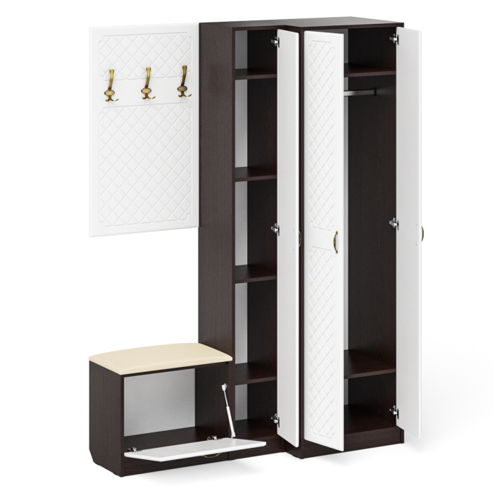 Прихожие, Пенал для прихожей с обувницей с вешалкой и шкаф П-6 № 27 МДФ фрезеровка ромб