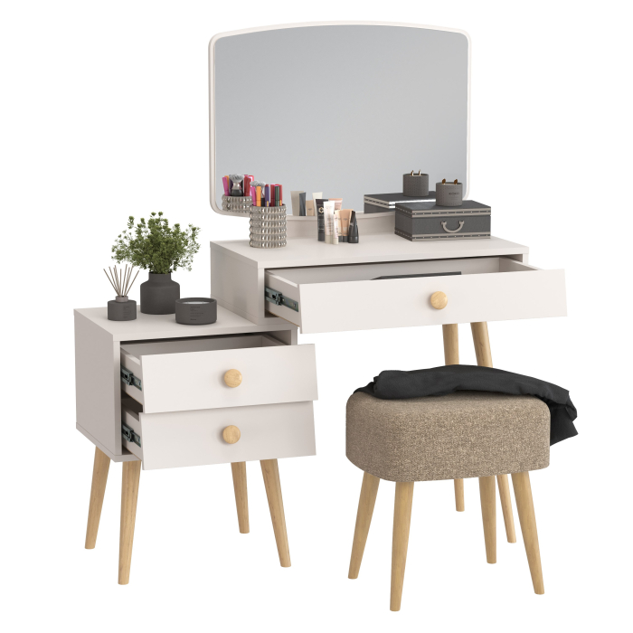 С зеркалом, Трюмо для спальни Афина с прямоугольной банкеткой Полли