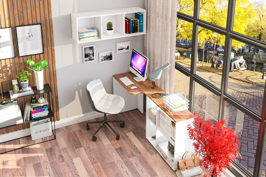 Прямые компьютерные столы, Стол Лидер-8 с навесной полкой