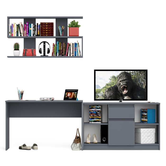 Прямые компьютерные столы, Тумба большая с дверками и нишами с письменным столом Мори и верхней полкой на 1200