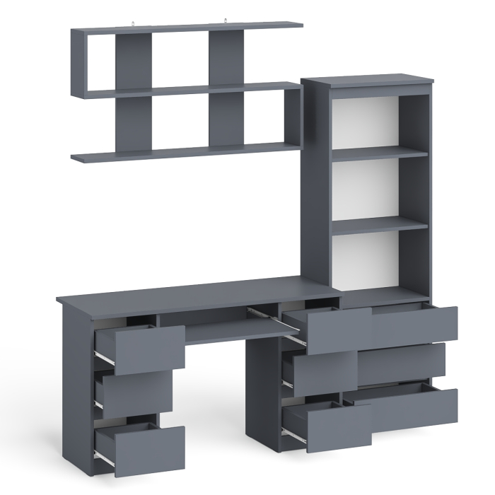 Домашние кабинеты, Рабочее место Мори из стола двухтумбового МС-2 с навесной полкой и стеллажом