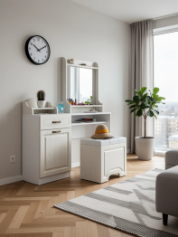 Стол туалетный с пуфом, с зеркалом и настольной полкой Ливерпуль