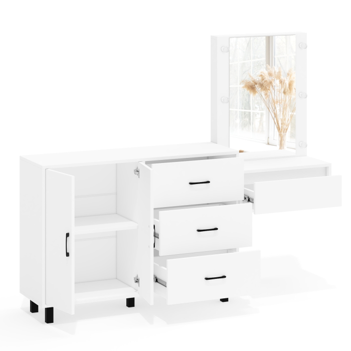 С зеркалом, Стол косметический навесной с подсветкой и тумба-комод 123-1204.