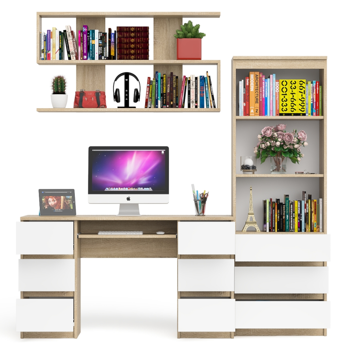 Домашние кабинеты, Рабочее место Мори из стола двухтумбового МС-2 с навесной полкой и стеллажом