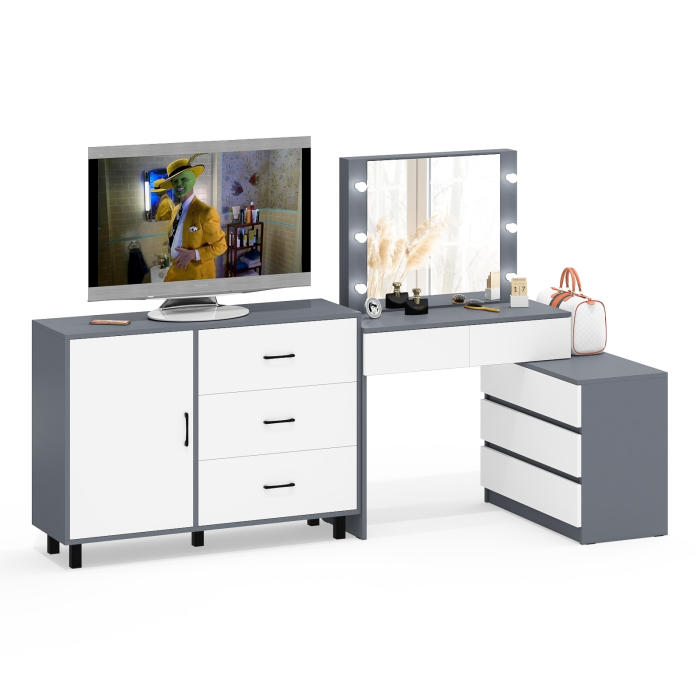 Туалетные столики, Угловой туалетный столик с подсветкой 110 и тумба-комод дверка и 3 ящика 122-1204