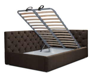 Кровать с мягким изголовьем угловая Оливия 1400 с подъемным механизмом, микровелюр