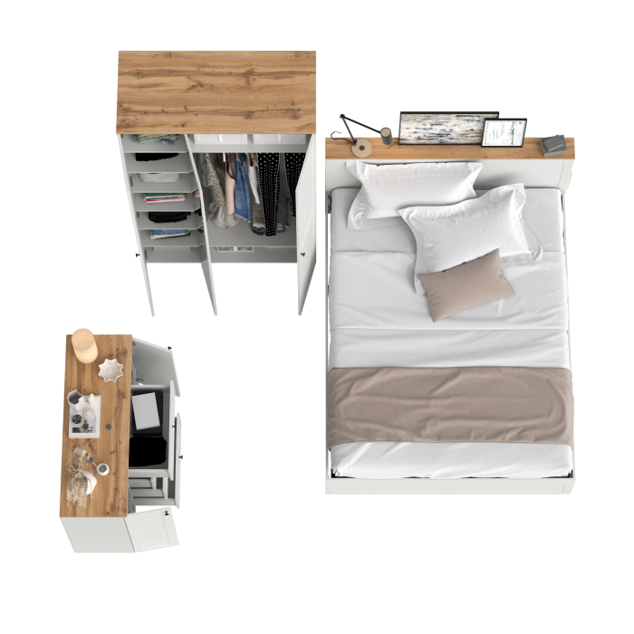 Спальные гарнитуры, Тумба-комод 16.221 Остин со шкафом для одежды 13.336.03 и двуспальной кровати с ортопедом 1600