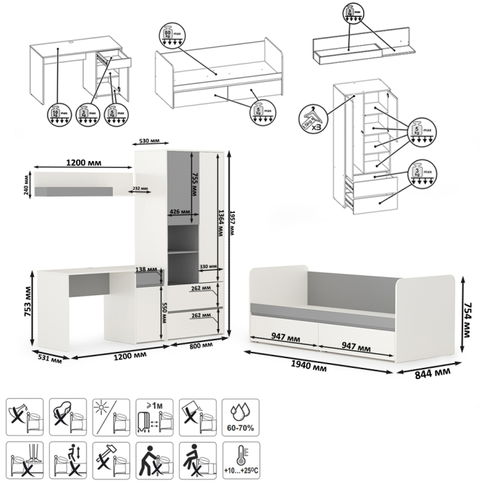 Для девочек, Молодёжная мебель в детскую комнату Торонто № 25