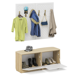 Две обувницы с мягким сиденьем с двумя вешалками для одежды П-6 МДФ фрезеровка ромб