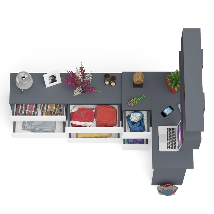 Домашние кабинеты, Стол угловой компьютерный Мори МС-16 левый с навесной книжной полкой и комодом МК1380.6